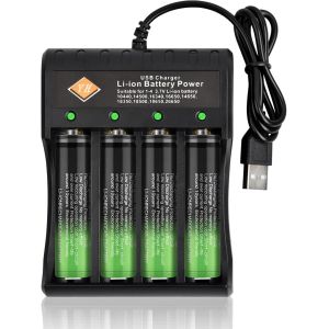 Chargeur de Batterie Universel, Chargeur de Piles Rechargeable, Chargeur Accu 18650, 4 Slots Chargeur Batterie, pour Li-ION IMR 18650 14500 16340 18350 10440 26650 Ni-MH Ni-CD AA AAA - Neuf