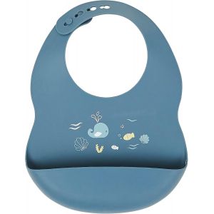 Kal-Bavoir En Silicone Avec Bac De Récupération, Avec Motif Monde Marin, Taille Réglable, Sans Bpa, Environ 20 X 27 Cm, Silicone, Bleu - Neuf