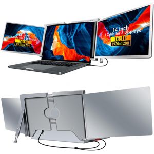 ChenQuanSarl-14'' Triple Écran Portable Moniteur Pour Ordinateur,1080P Full Hd Écran Portable,Compatible Windows/Macos Pour Ordinateurs Portables 15''-17.3'' Avec 1 Câble Pour 2 Écrans - Neuf