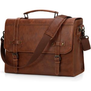 acdsgd-Sacoche Ordinateur Homme 17.3 Pouces Cuir PU Mallette PC Tablette Cartable Imperm&eacute;able Sac &agrave; Bandouli&egrave;re pour Travail Affaires Coll&egrave;ge Cours Marron - Neuf
