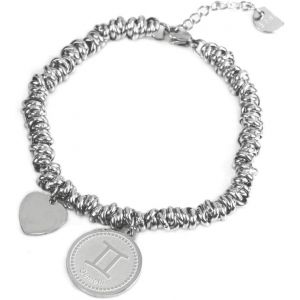 Bracelet En Acier À Maille Tressée Avec Pendentif Rond Signe Du Zodiaque Et Petit Pendentif C?ur. Bracelet Élégant Livré Avec Pochette En Organza. - Neuf