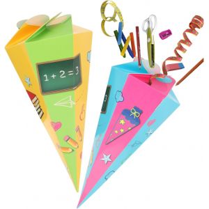 2X cônes Scolaires 30 cm-cônes Scolaires pour frères et s?urs en Carton-cône de Bonbons Pliable pour la rentrée Scolaire-Emballage Cadeau pour Les débutants.[B295] - Neuf