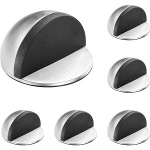 Ensemble de 6 en Acier Inoxydable Adhésif Butées de Porte/s'Arrête, les Blocs avec des Butées de Caoutchouc, Plancher de Porte Stop de Protection pour les Portes et les Murs (Argent) - Neuf
