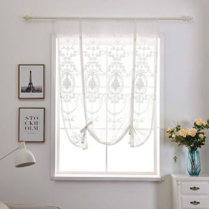 Rideau Transparent Blanc 80 X 140 Cm, Semi-Transparent, Broderie Florale En Polyester, Longueur Réglable, Court Et Décoratif Pour Petites Fenêtres. - Neuf