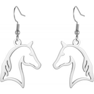 Chenquansarl-Boucles D'oreilles Délicates En Forme De Tête De Cheval En Acier Inoxydable Avec Pendentif En Forme D'animal Minimaliste Et Unique Pour Amoureux Des Chevaux Femmes Et Hommes - Neuf