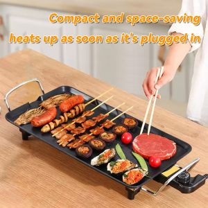 Grill Plat Grille &Eacute;lectrique: Grill Int&eacute;rieur Avec 5 Boutons De Temp&eacute;rature R&eacute;glables, Po&ecirc;le &Agrave; Double Section, Rev&ecirc;tement Anti-Adh&eacute;sif Sain-&Eacute;co, Nettoyage Sans Tracas - Neuf