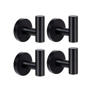 Lot de 4 crochets muraux en acier inoxydable noir pour serviettes et peignoirs - Neuf