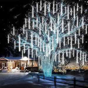 Kal-Lumières De Noël Halloween (27.7ft) - 8 Tubes 12" 288 Led Douche Météorale - Décoration Intérieur Et Extérieur Pour Fête Et Festival - Blanc Froid - Neuf
