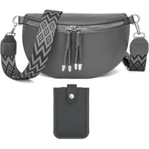 RFCBC-Sac Banane Femme Bandoulière Gris Foncé Sac Banane Cuir Sac Bandoulière Femme Livré avec Un Porte-Carte Coulissant - Neuf