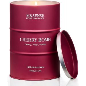 Bougies parfumées à la bombe cerise, Bougies douces parfumées pour la maison, Bougie naturelle à la cire de soja, Cadeaux bougies pour femmes, 320g 70 heures de combustion - Neuf