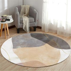 Tapis rond doux et moelleux, antiderapant et lavable, 120 cm, motif abstrait orange - Neuf