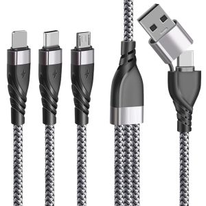 C&acirc;ble Chargeur Multi Embout, [1.2M] 5 En 1 Universel Cable Multi Chargeur En Nylon Avec Micro Usb Type C Connecteur, Cable Multi Usb Pour Phone Android Samsung Galaxy, Huawei, Honor, Oneplus - Neuf