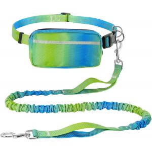 Laisse De Jogging Pour Chien Avec Ceinture Ventrale - Laisse De Course Pour Chiens De Grande Et Moyenne Taille - R&eacute;glable - Avec Bandes R&eacute;fl&eacute;chissantes - Bleu - Neuf