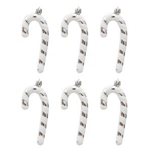 6pcs Mini Paillettes En Plastique Candy Cane D&eacute;coration D'arbre De No&euml;l Suspendus Pendentif Ornements Bricolage F&ecirc;te Du Nouvel An Fournitures Argent - Neuf
