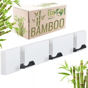 Pat&egrave;re Murale Design MH023S-W avec 3 Crochets R&eacute;tractables, Porte Manteau Mural Bois, Id&eacute;al comme Pat&egrave;res Portemanteaux pour Entr&eacute;e, Blanc, 2x30x5,5cm - Neuf