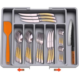 Eryi-Daffodily® Organisateur De Tiroir Réglable Pour La Cuisine - Rangement Et Organisation De Cuisine, Rangement Cuisine, Idéal Pour Vos Couverts De Table Range Couvert (Gris) - Neuf