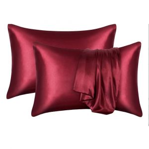 50 X 66 Cm - 1 Paire Rouge Vin - Taie D'oreiller En Satin - Housse De Coussin - Neuf