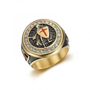 Hiphop Men S Dor&eacute; Vintage Templier Chevalier Croix Rouge Bouclier En Acier Inoxydable Anneaux Taille 7-13 - Neuf