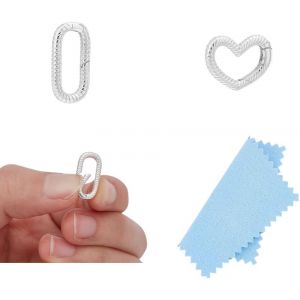 ERYI-2Pcs 2 Styles Mousqueton Ovales Anneaux Porte Clé Argent Sterling 925 Anneaux À Ressort Ovales Rainurés C?ur Fermoirs À Ressort Avec Chiffon De Polissage Fermoirs À Boucle Pour Bijoux - Neuf