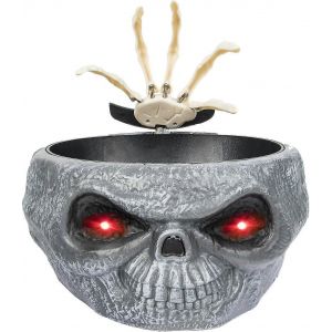 Bol &Agrave; Bonbons Anim&eacute; Pour Halloween, T&ecirc;te De Mort, Accessoires De D&eacute;coration Pour La Maison, Avec Yeux Led Et Son, &Agrave; Piles, Pour F&ecirc;te D'horreur, Bar, Table-Gris - Neuf