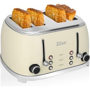 Grille-Pain Rétro 4 Tranches - Xxl - Double Fente - 6 Niveaux De Brunissage - Fentes Contrôlables Séparément - 2 Tiroirs Ramasse-Miettes 1500 W - Boîtier En Acier Inoxydable - Fonction Décongélation - Neuf