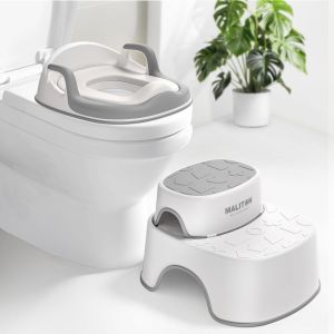 Jexnovashop-Rehausseur Toilette Enfant Avec 2 Marches Pied Enfant Transportable, Reducteur Toilette Enfant De 1 À 8 Ans Garçons Et Filles, Coussin Anti-Éclaboussures Reducteur De Wc Avec Marche Pied - Neuf