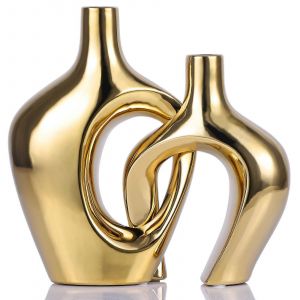 Ensemble De 2 Vases Creux En Ceramique - Decoration Boheme Nordique Moderne Pour Mariage, Salon, Bureau, Centre De Table - Neuf