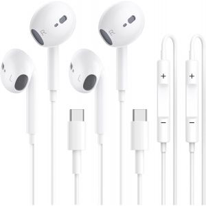 KALANKA-2 Pack &Eacute;couteurs USB C avec Filaire pour iPhone Intra-Auriculaires avec Microphone et Contr&ocirc;le du Volume HiFi Type Ecouteurs St&eacute;r&eacute;o pour iPhone 17/16/15 Pro Max, pour S23/S22/S21/S20/Ultra No - Neuf