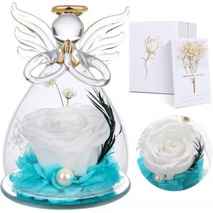 Eternal Rose Under Bell Angel Gift For Women-Mother's Day Gift For Her,Eternal Flowers Guardian Angels,Real Preserved Rose,Birthday Gift For Mom Grandma.[X25] - Neuf