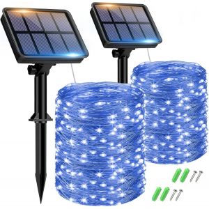 KAL-Lot De 2 Guirlande Solaire Exterieur, 15+2M 150Led Guirlande Lumineuse Exterieure Solaire Étanche 8 Modes, Guirlande Extérieure Solaire Décoration Pour Jardin Terrasse Cour Maison Noël Mariage Fê - Neuf