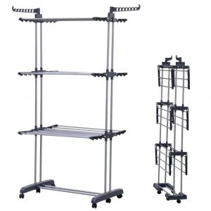 Etendoir &agrave; linge int&eacute;rieur - 4 niveaux avec roulettes 139 x 57 x 170 cm - Capacit&eacute; Etendage 16 m - Neuf