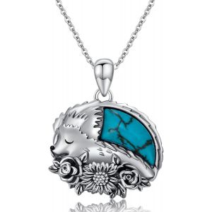 Collier Hérisson En Argent Sterling 925 Véritable Pierre Précieuse Turquoise Pendentif Hérisson Animal Vintage Bijoux Cadeaux Pour Femme,Argent Sterling,Turquoise,Argent Sterling,Turquoise - Neuf
