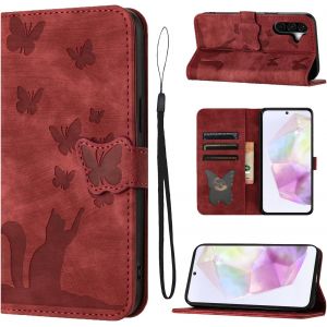 TRAHOO-Coque pour Samsung Galaxy A36 5G(6,7 Pouces) Housse de Protection Premium Portefeuille Protection Emplacements de Cartes Fonction Support Bureau pour Galaxy A36 5G-Rouge - Neuf