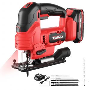 Scie Sauteuse Sans Fil pour Batterie Makita 20 V, 800-3000 SPM Scie Sauteuse Laser avec 5 lames, Inclinaison &plusmn; 45&deg;, 6 vitesses, LED, Coupe du Bois,Plastique,M&eacute;tal (Une batterie, 2.0 Ah) - Neuf