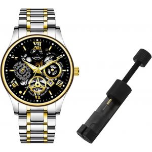 Eryi-Montre Multifonction Pour Homme, Montre Etanche Homme, En Acier Inoxydable, Étanche, Lumineuse, Avec Date, Acier Inoxydable Grand Cadran Classique Mode Affaires Montres, Cadeau Élégant Pour Homm - Neuf