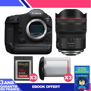 Boitier Canon EOS R1 + RF 24-105mm f/2.8 L IS USM Z + 3 SanDisk 128GB Extreme PRO CFexpress Type B + 3 Canon LP-E19 + Ebook 'Devenez Un Super Photographe - Neuf