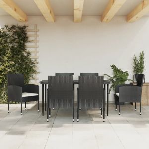 Prolenta Premium - Ensemble À Manger De Jardin 7 Pcs Noir Résine Tressée Et Acier - Neuf