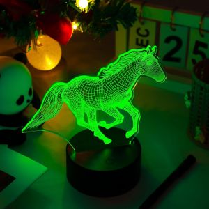 3d Lampe Cheval, Veilleuse Cheval Pour Enfant, Veilleuses Pour Enfants, 16 Couleurs &Agrave; Commutation Libre, Alimentation Par Usb Et Batterie, Interrupteur &Agrave; Effleurement, Cadeau Surprise Pour - Neuf