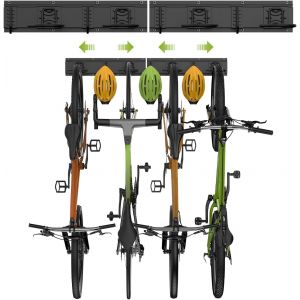 MEVRONISSHOP-Support Mural de Rangement pour V&eacute;los 32"", Crochet Mural de Fixation Robustes pour Garage pour 4 V&eacute;los + 3 Casques, Cintres de V&eacute;lo en Acier Massif Range-v&eacute;los Jusqu'&agrave; 300 lbs - Noir - Neuf
