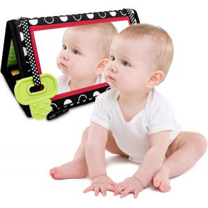 Tdrfl-Jouet Bebe 0-3 Mois,Livre Noir Et Blanc Bébé,Miroir Bebe Eveil,Jeux D Eveil Bebe 0-6 Mois,Miroir Montessori,Jouets Sensoriels Avec Anneau De Dentition,Jouet Avec Motif Contrasté - Neuf