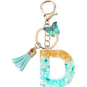KAL-Porte Clé Femme Nom Lettre Initiale Porte Clef Femme Porte-Clés Fille Keychain Bleu Alphabet Papillon Porte Clé Voiture Cadeaux Copines - Neuf