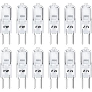 Lot De 12 Ampoules Halog&egrave;nes Gy6.35 50w Dimmable Ac/Dc 12v, G6.35 Lampe Halog&egrave;ne, 2700k Blanc Chaud, 650lm, Basse Tension, Capsule Transparente, Pour Lustre, Placards, Pay &Eacute;clairage - Neuf