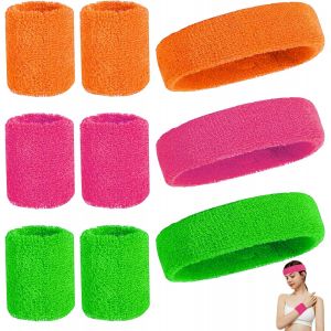 Tianyi-Lot De 9 Bandeaux Anti-Transpiration Néon, Bandeau Néon Et Bracelet - Bandeau Élégant Des Années 80 Pour Hommes Et Femmes, Parfait Pour Le Fitness, Le Yoga, La Course À Pied Et Le Style Rétro - Neuf