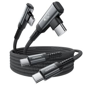 TRAHOO-240W C&acirc;ble USB C vers USB C 1M [2 Pi&egrave;ces], Angle 90 Degr&eacute;s Type-C Charge Rapide PD3.1 Nylon Tress&eacute; Compatible avec iPhone 17 16 Pro Max Galaxy S25 S24 Ultra Pixel 7 MacBook Air, Noir - Neuf