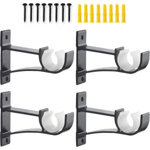 Lot de 4 supports de tringle à rideaux simples en alliage d'aluminium résistant (noir) - Neuf