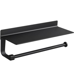 Porte-Rouleau De Cuisine Collant Noir, Porte-Serviettes En Papier Avec Étagère Spacieuse, Distributeur De Papier Rouleau, Mural, Aucun Perçage Requis, Adapté À La Cuisine, À La Salle De Bain - Neuf