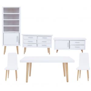 Ensemble de 6 mini meubles de salon et salle a manger en bois pour maison de poupee 1:12 - Neuf