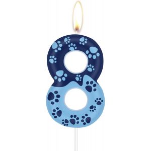 Eryi-Bougie Bleue En Forme De Patte De Chien Pour 8e Anniversaire - Décoration De Gâteau Bleue En Forme De Patte De Chien - Bougie De Fête Numéro 8 Bleue Pour Gâteau - Bougies De Gâteau Pour Garçons - Neuf