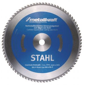 Lame de scie circulaire TCT pour acier dia. 355x2,4x25,4 mm 80 dents en carbure qualit&eacute; japonaise Metallkraft TCT355T80ST - Neuf