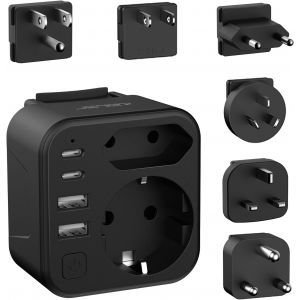 KALANKA-Adaptateur Prise Universelle, Adaptateur International de Type A/G/B/C/I/M avec 4 Ports USB A+C et Interrupteur, Adaptateur de Prise pour USA, Canada,Australie, Mexique(Noir) - Neuf